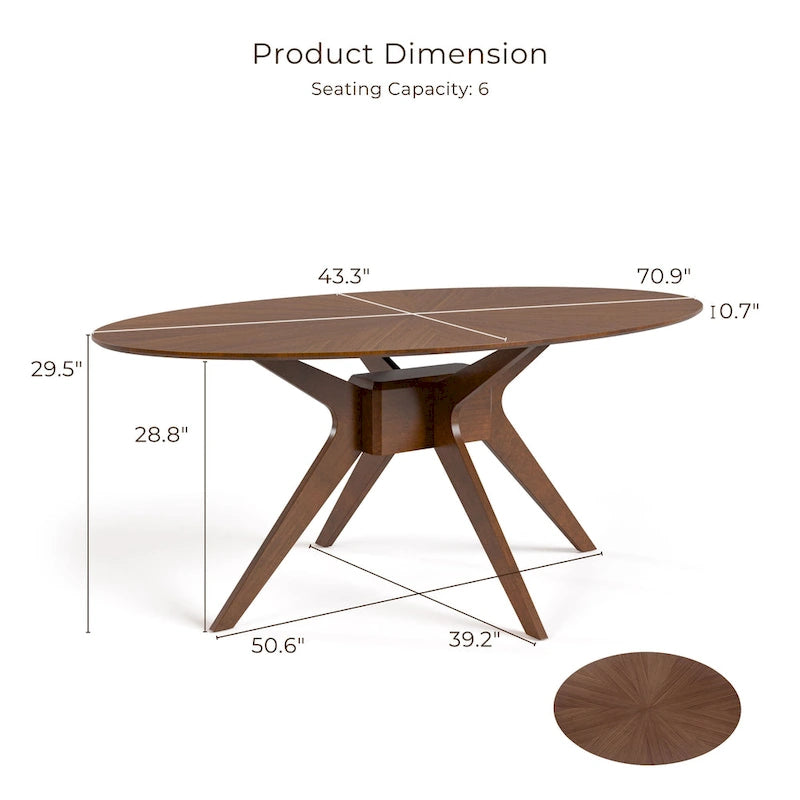 Table à manger ovale en noyer, style moderne du milieu du siècle, pour 4 à 6 personnes