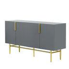 Buffet 4 portes gris/blanc/noir avec poignées dorées, 152,4 cm (L) x 38,6 cm (l) x 78,5 cm (H)