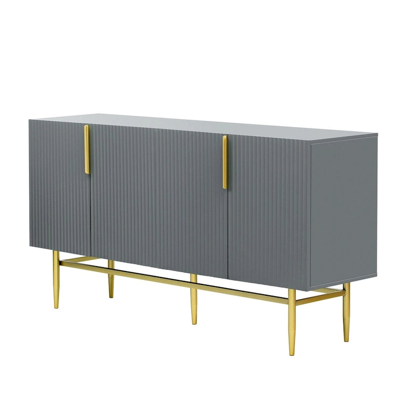 Buffet 4 portes gris/blanc/noir avec poignées dorées, 152,4 cm (L) x 38,6 cm (l) x 78,5 cm (H)
