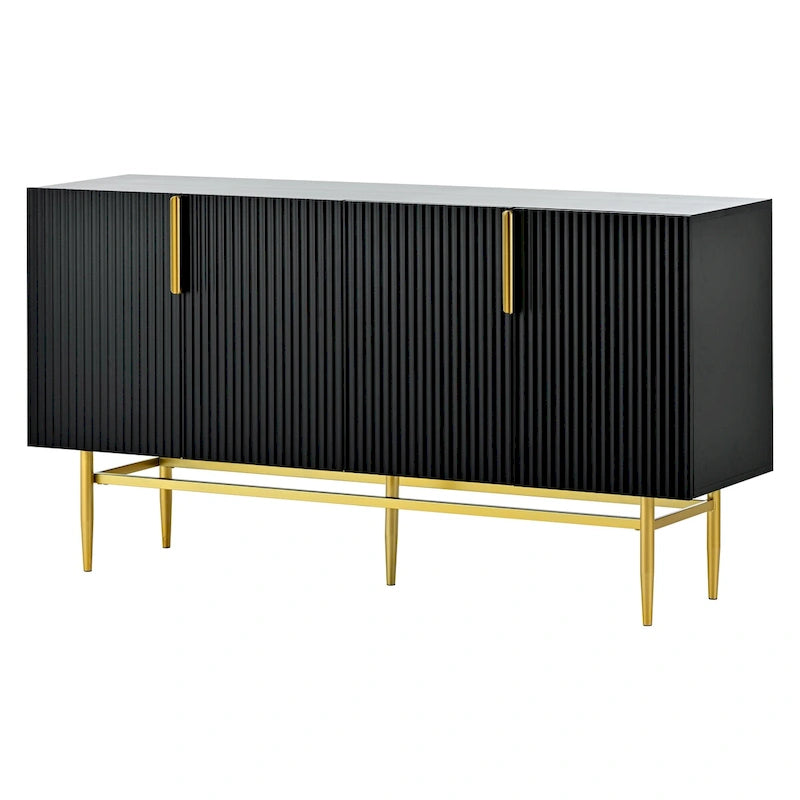 Buffet 4 portes gris/blanc/noir avec poignées dorées, 152,4 cm (L) x 38,6 cm (l) x 78,5 cm (H)
