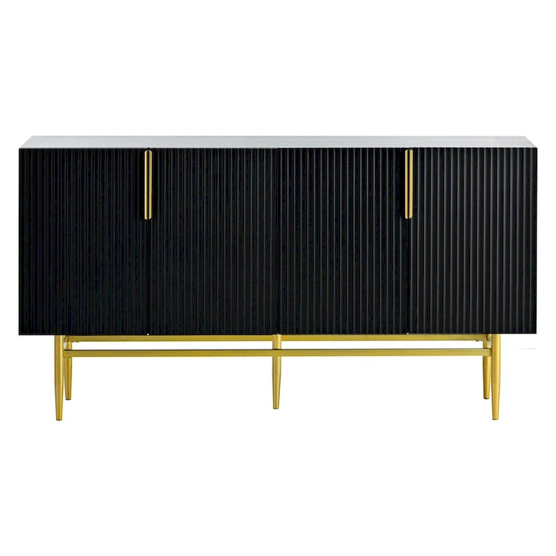 Buffet 4 portes gris/blanc/noir avec poignées dorées, 152,4 cm (L) x 38,6 cm (l) x 78,5 cm (H)
