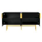 Buffet 4 portes gris/blanc/noir avec poignées dorées, 152,4 cm (L) x 38,6 cm (l) x 78,5 cm (H)