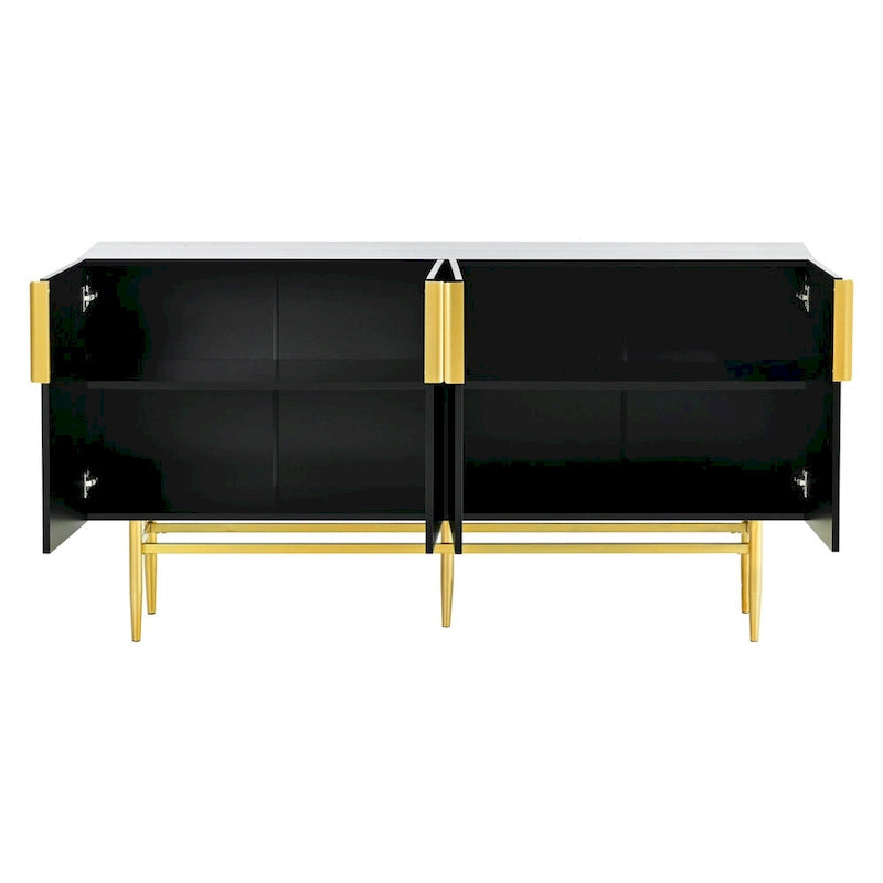 Buffet 4 portes gris/blanc/noir avec poignées dorées, 152,4 cm (L) x 38,6 cm (l) x 78,5 cm (H)