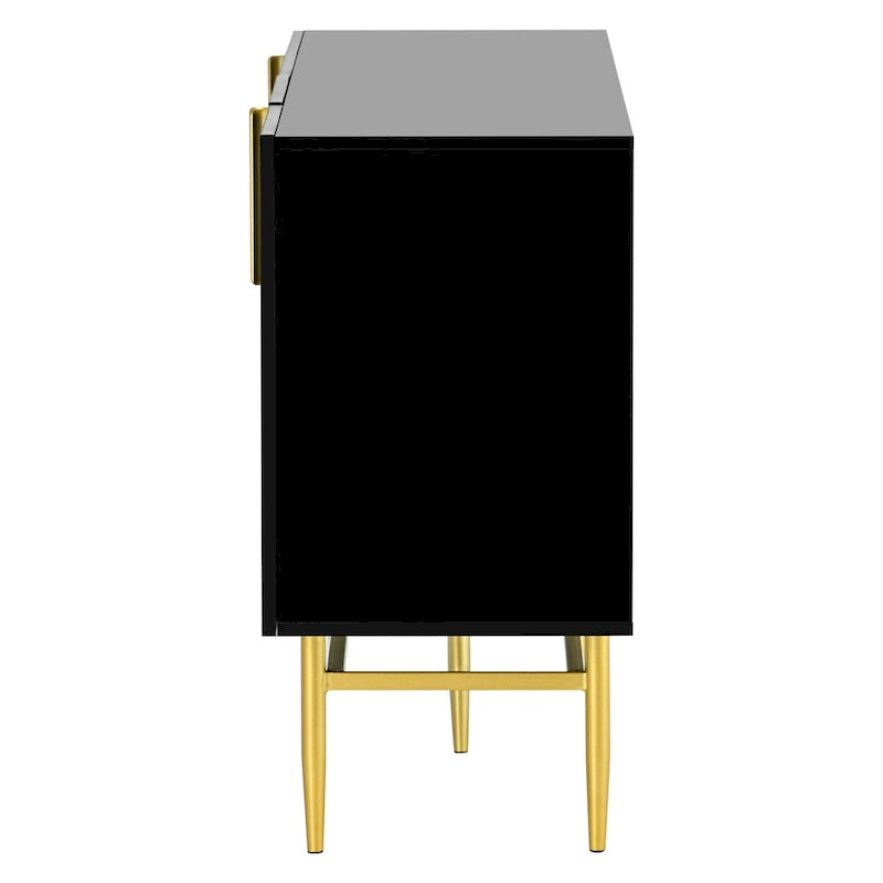 Buffet 4 portes gris/blanc/noir avec poignées dorées, 152,4 cm (L) x 38,6 cm (l) x 78,5 cm (H)