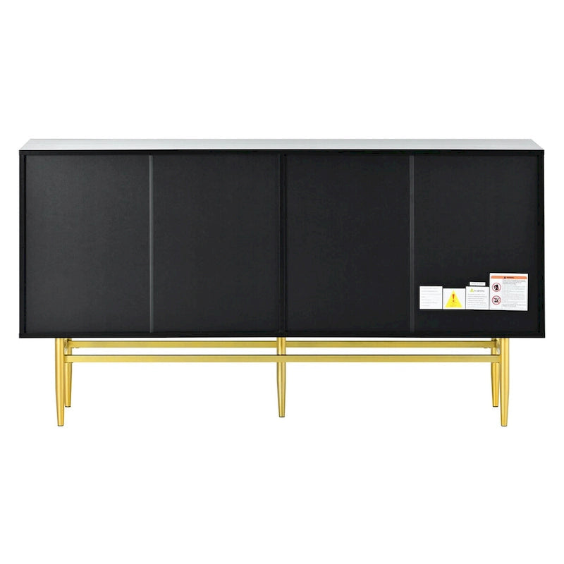 Buffet 4 portes gris/blanc/noir avec poignées dorées, 152,4 cm (L) x 38,6 cm (l) x 78,5 cm (H)