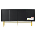 Buffet 4 portes gris/blanc/noir avec poignées dorées, 152,4 cm (L) x 38,6 cm (l) x 78,5 cm (H)