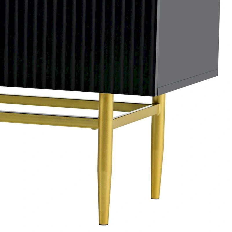 Buffet 4 portes gris/blanc/noir avec poignées dorées, 152,4 cm (L) x 38,6 cm (l) x 78,5 cm (H)