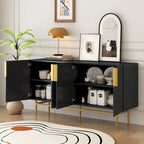 Buffet 4 portes gris/blanc/noir avec poignées dorées, 152,4 cm (L) x 38,6 cm (l) x 78,5 cm (H)