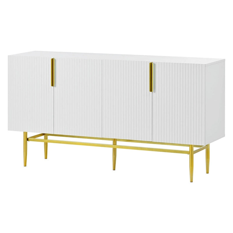 Buffet 4 portes gris/blanc/noir avec poignées dorées, 152,4 cm (L) x 38,6 cm (l) x 78,5 cm (H)