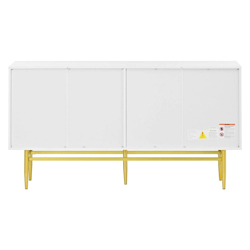 Buffet 4 portes gris/blanc/noir avec poignées dorées, 152,4 cm (L) x 38,6 cm (l) x 78,5 cm (H)
