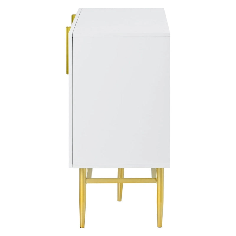 Buffet 4 portes gris/blanc/noir avec poignées dorées, 152,4 cm (L) x 38,6 cm (l) x 78,5 cm (H)