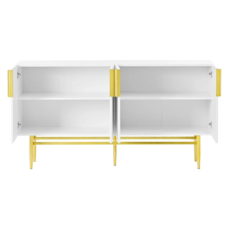Buffet 4 portes gris/blanc/noir avec poignées dorées, 152,4 cm (L) x 38,6 cm (l) x 78,5 cm (H)