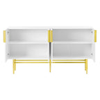 Buffet 4 portes gris/blanc/noir avec poignées dorées, 152,4 cm (L) x 38,6 cm (l) x 78,5 cm (H)