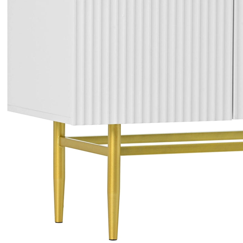 Buffet 4 portes gris/blanc/noir avec poignées dorées, 152,4 cm (L) x 38,6 cm (l) x 78,5 cm (H)