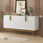 Buffet 4 portes gris/blanc/noir avec poignées dorées, 152,4 cm (L) x 38,6 cm (l) x 78,5 cm (H)
