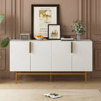 Buffet 4 portes gris/blanc/noir avec poignées dorées, 152,4 cm (L) x 38,6 cm (l) x 78,5 cm (H)