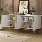Buffet 4 portes gris/blanc/noir avec poignées dorées, 152,4 cm (L) x 38,6 cm (l) x 78,5 cm (H)
