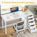 Bureau de 119 cm blanc/marron avec 5 tiroirs, structure métallique, pour une personne