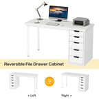Bureau de 119 cm blanc/marron avec 5 tiroirs, structure métallique, pour une personne