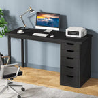 Bureau de 119 cm blanc/marron avec 5 tiroirs, structure métallique, pour une personne