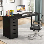 Bureau de 119 cm blanc/marron avec 5 tiroirs, structure métallique, pour une personne