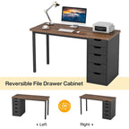 Bureau de 119 cm blanc/marron avec 5 tiroirs, structure métallique, pour une personne