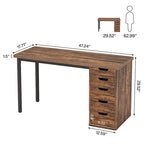Bureau de 119 cm blanc/marron avec 5 tiroirs, structure métallique, pour une personne