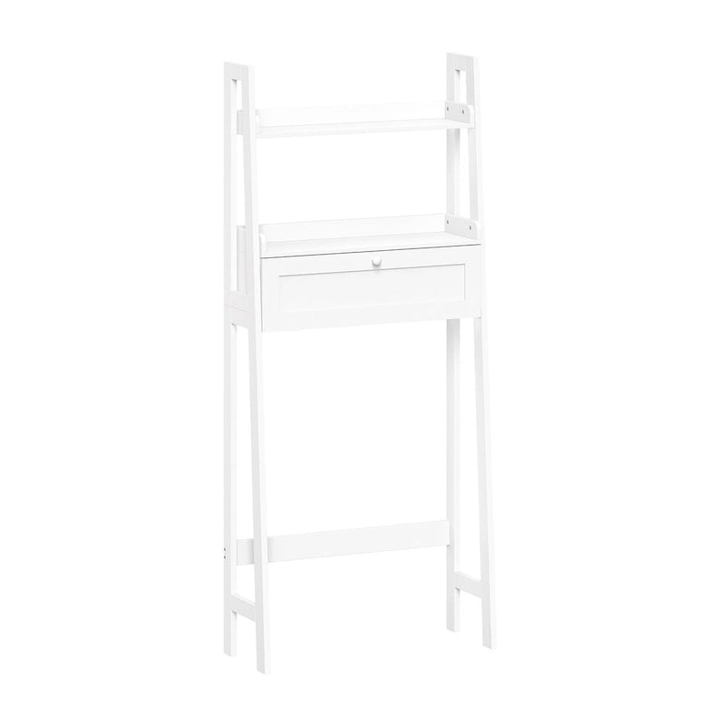 Étagère échelle blanche à placer au-dessus des toilettes avec porte abattante