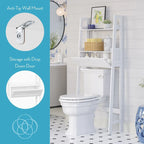 Étagère échelle blanche à placer au-dessus des toilettes avec porte abattante