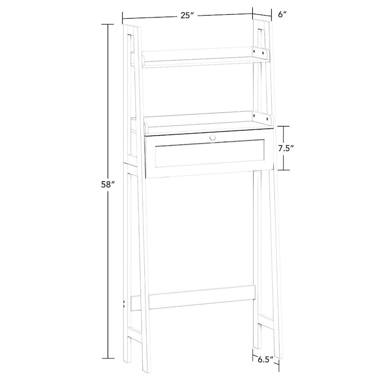 Étagère échelle blanche à placer au-dessus des toilettes avec porte abattante