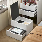 Coiffeuse blanche 3-en-1 avec miroir escamotable, 3 tiroirs et tabouret rembourré, Individuel