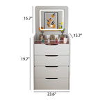 Coiffeuse blanche 3-en-1 avec miroir escamotable, 3 tiroirs et tabouret rembourré, Individuel