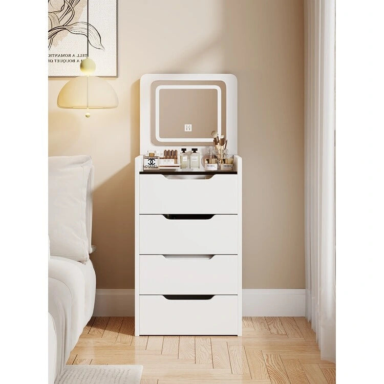 Coiffeuse blanche 3-en-1 avec miroir escamotable, 3 tiroirs et tabouret rembourré, Individuel