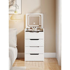 Coiffeuse blanche 3-en-1 avec miroir escamotable, 3 tiroirs et tabouret rembourré, Individuel
