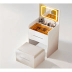 Coiffeuse blanche 3-en-1 avec miroir escamotable, 3 tiroirs et tabouret rembourré, Individuel