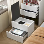 Coiffeuse blanche 3-en-1 avec miroir escamotable, 3 tiroirs et tabouret rembourré, Individuel