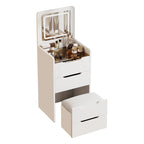 Coiffeuse blanche 3-en-1 avec miroir escamotable, 3 tiroirs et tabouret rembourré, Individuel