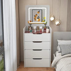 Coiffeuse blanche 3-en-1 avec miroir escamotable, 3 tiroirs et tabouret rembourré, Individuel