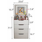 Coiffeuse blanche 3-en-1 avec miroir escamotable, 3 tiroirs et tabouret rembourré, Individuel